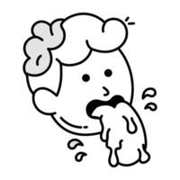A spitting character icon in drawing style vector