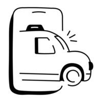 A hand drawn style icon of online cab vector