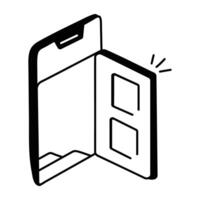 Doodle style icon of open door in mobile vector