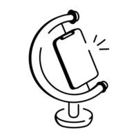 A sketchy style icon of smartphone with table globe vector