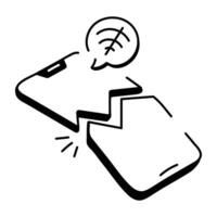 Hand drawn icon of connection lost with broken mobile vector