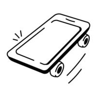 Doodle style icon of mobile with wheels vector