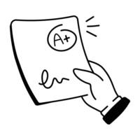 Exam result icon in doodle style vector