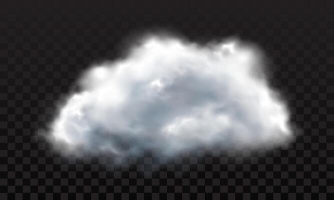 Realistic big white cloud on black checkered background illustration.
