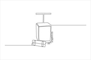 A continuous line drawing of a vintage telephone with a cord and dynamite sticks nearby. vector
