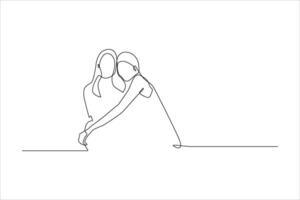 A minimalist line drawing of two women embracing, symbolizing friendship and connection. vector