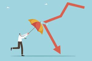 Man protects with umbrella from arrow vector