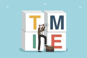 Man looking through binoculars near time cubes vector
