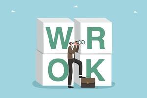 Man looking through binoculars near cubes work vector