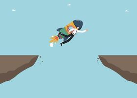 Man flies over cliff on rocket vector