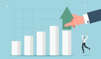 Large hand puts arrow on top of graph vector