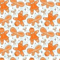 Playful Gingerbread Cookie Seamless Pattern with Festive Characters vector