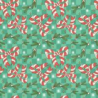 Festive Candy Cane Bow and Mistletoe Repeat Pattern Design vector