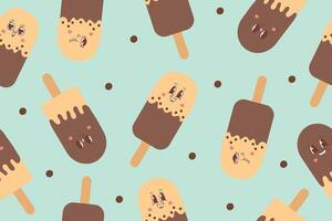 Seamless pattern of ice cream on a stick in kawaii style. World Ice Cream Day. illustration vector