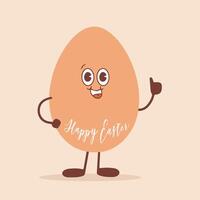 Kawaii style egg and Happy Easter inscription. illustration isolated on white background. vector