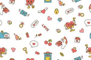 Groovy lovely background. Love concept. Happy Valentines day greeting card. Funky pattern and texture in trendy retro 60s 70s cartoon style. seamless pattern in pink red colors. illustration vector