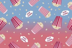 Seamless pattern of popcorn in red and white bucket. illustration. Popcorn day. illustration vector
