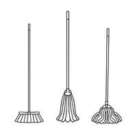 Mop and bucket, cleaning contour icons. illustration with one line. Isolated icon suitable for web pages, infographics, interface and applications vector