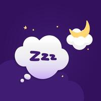 illustration of sky at night and bubble with Zzz and moon on cloud vector