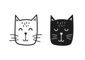 Doodle illustration of black and white line cat. Hand drawn style vector