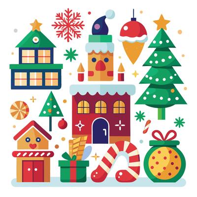 Christmas set on white background