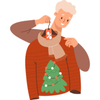 Man blond buys ugly Christmas sweater with tree on sale png
