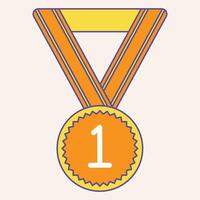 A graphic illustration of a gold medal featuring the number one, symbolizing first place. vector