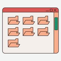 A digital window displaying multiple folder icons for file organization. vector