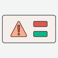 A warning icon with a red and green triangle vector