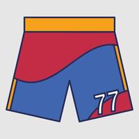 A pair of colorful athletic shorts with vibrant patterns and the number 77. vector