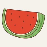 A slice of watermelon with a vibrant red interior and green rind. vector