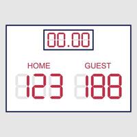 Digital scoreboard displaying scores for home and guest teams with a timer. vector