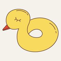 A cute yellow rubber duck float with a circular opening for water play. vector