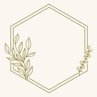 A minimalist hexagonal frame with decorative leaves, suitable for invitations or branding. vector