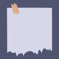 A torn sheet of graph paper with a rough edge and a piece of tape. vector