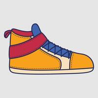A colorful high-top sneaker with a vibrant design and laces. vector