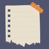 A torn notepad with a piece of tape, blank for notes or reminders. vector