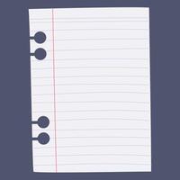 A blank lined sheet of paper with three holes on the left side for binding. vector