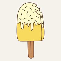 A cartoonish ice cream popsicle with a bite taken out and sprinkles on top. vector