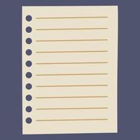 A blank lined paper sheet with holes for binding. vector