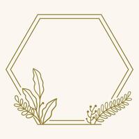 A decorative hexagonal frame with botanical elements for design purposes. vector