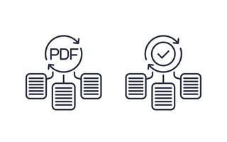 convert to PDF line icons with documents vector