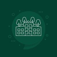roof garden icon, trees on rooftops of buildings line vector