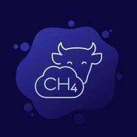 methane emissions from cattle, ch4 gas icon, line design vector