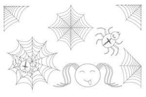 Fun and spooky Halloween coloring page featuring spiders and intricate webs, perfect for kids and adults to color for Halloween. vector