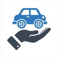 Car in hand icon. Car safe icon vector