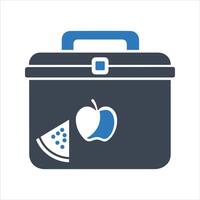 Lunch box with sandwich, bottle of water and fruit icon vector