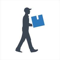 Delivery icon. Worker unloading box icon vector