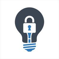 Protected light bulb icon. Patented solution locked icon vector