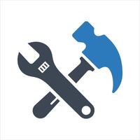 Service tools icon. Wrench and hammer, tools icon vector